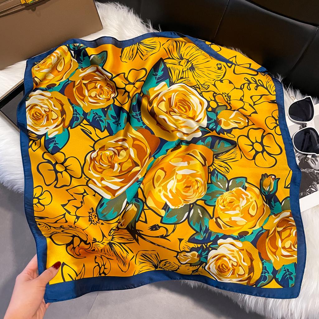 New Luxury Print 70*70cm Silk Square Scarf Women Soft Satin Hairband Neckerchief Tie Female Headband Foulard Bag Ribbon Gift