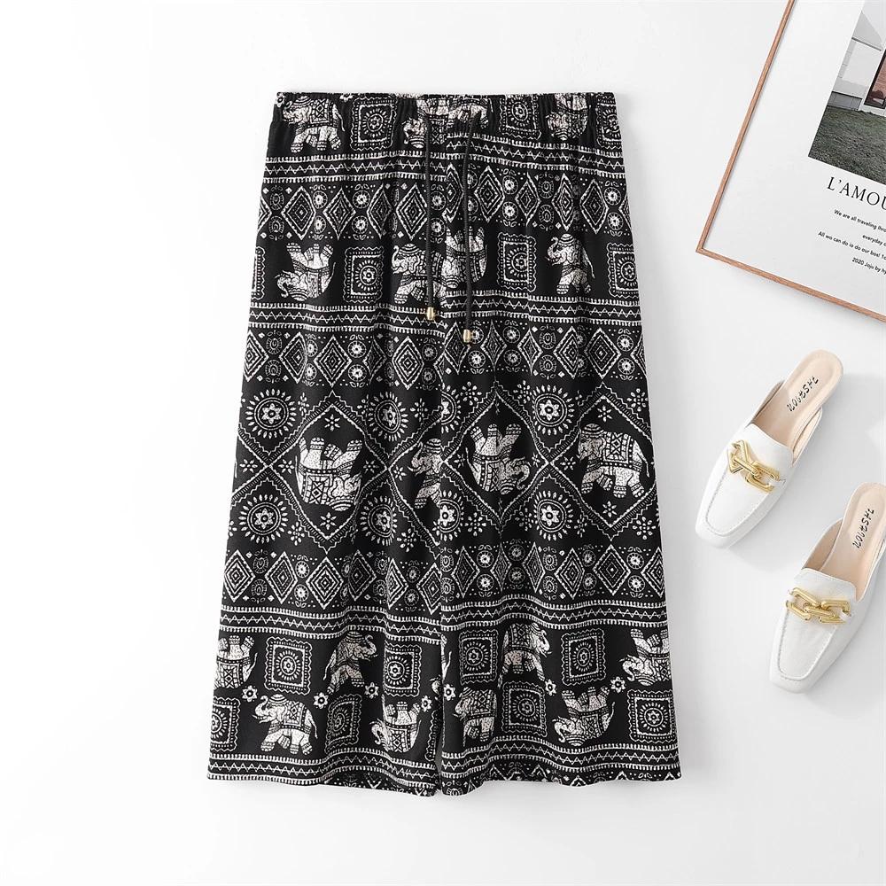 Капри Слоны Укороченные Брюки Регулируемый Эластичный Пояс Веревка Свободные Штанины Женские Мужские Унисекс Принт Таиланд Повседневная Уличная Одежда Пляжная Бохо Ретро Винтаж