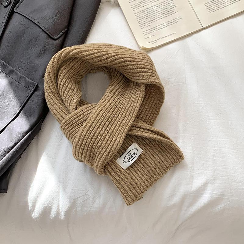 Solid Color Scarf Women's Winter Versatile Knitted Warm and Cold-proof Couple Student Scarf Tide