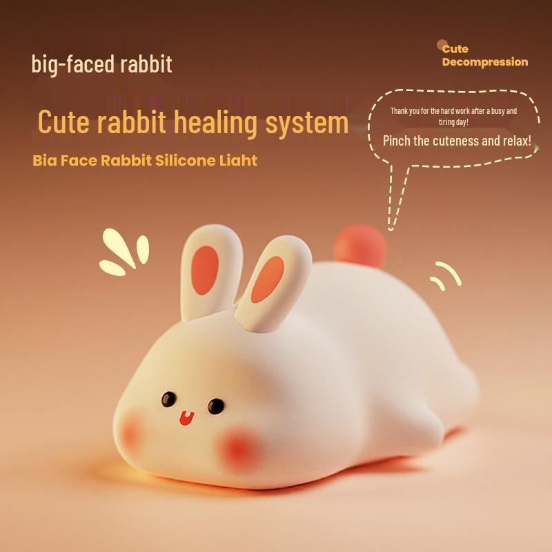 Large Face Rabbit Night Light with Voice Control and Timer - Soft, Colorful, Cute Sleep Aid Atmosphere Light