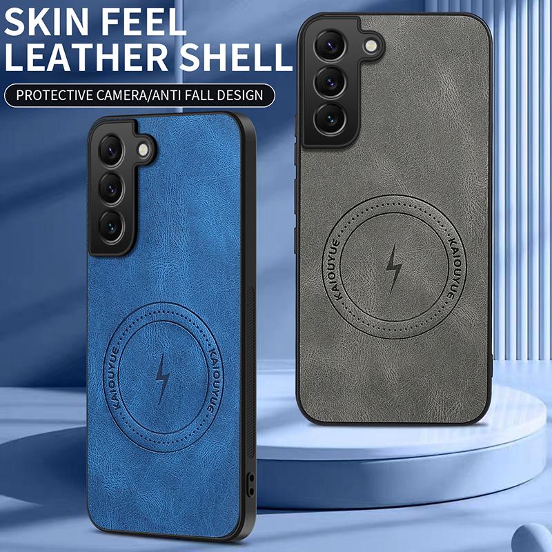 New Leather Matte Frosted Magnetic Phone Case For Samsung Galaxy S21 S22 S23 FE S24 Plus S25 Edge Shockproof Bumper Soft Cover