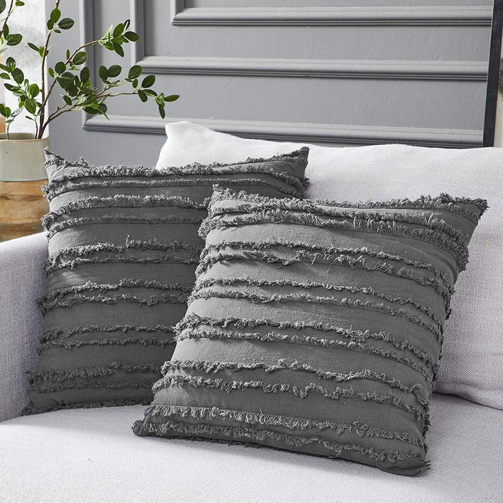 Square Throw Pillow Cover Cotton Linen Tassels Pillow Cover for Living Room Sofa Decor