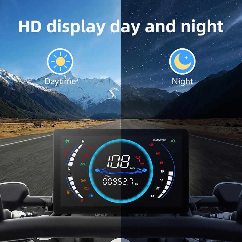 7'' LCD Motorcycle Speedometer Set Digital RPM Dashboard Fuel Level Odometer Tachometer Water Temperature Display With Sensor