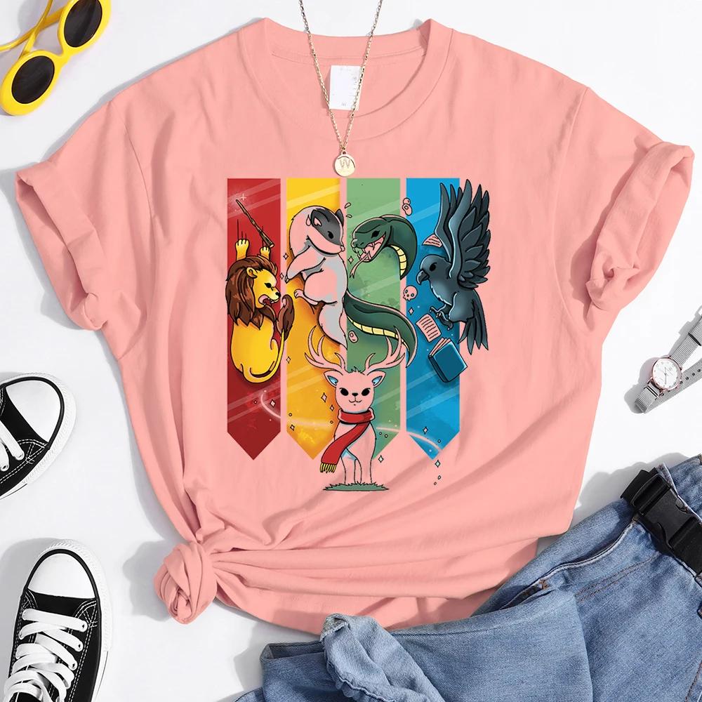 Magic Animal Женская футболка Футболки с коротким рукавом Модные женские футболки с графическим принтом Hogwarts Принт Летние повседневные футболки Одежда