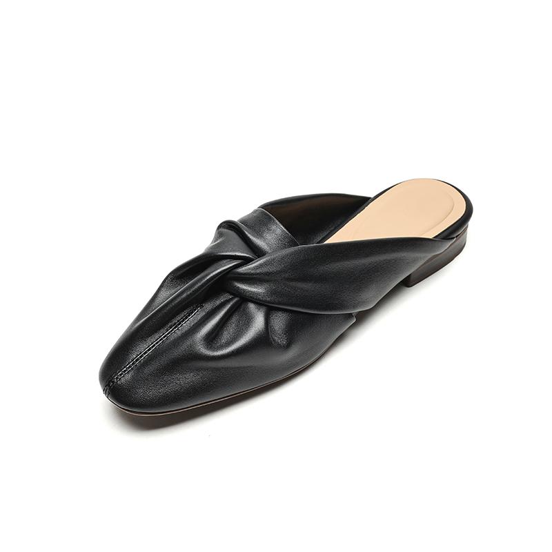 Мода 2025 Женские шлепанцы-мюли Лаконичный стиль Простые туфли на низком каблуке Коровья кожа Квадратный носок Мюли Весна Осень Женские уличные шлепанцы