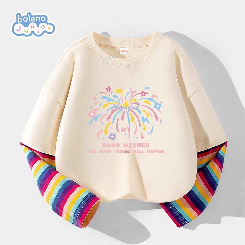 Baleno Girl's Striped Fake Two-Piece Long-Sleeve T-Shirt