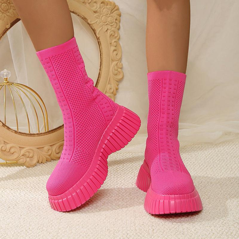 Hot Chunky Platform Pink Ankle Boots Women 2025 New Breathable Mesh Short Boots Woman Slip On Thick Bottom Sock Booties Mujer