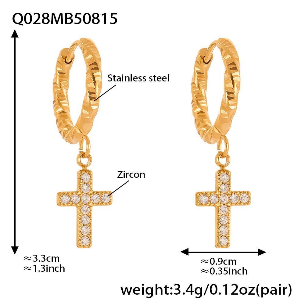 Серьги-крестики из нержавеющей стали с покрытием из 18-каратного золота и цирконами – Минималистичный роскошный стиль