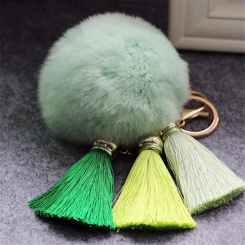 Cute Rabbit Fur Ball Keychain Tassel Pendant for Women Mobile Phone Case Car Ladies Bag Plush Pendant