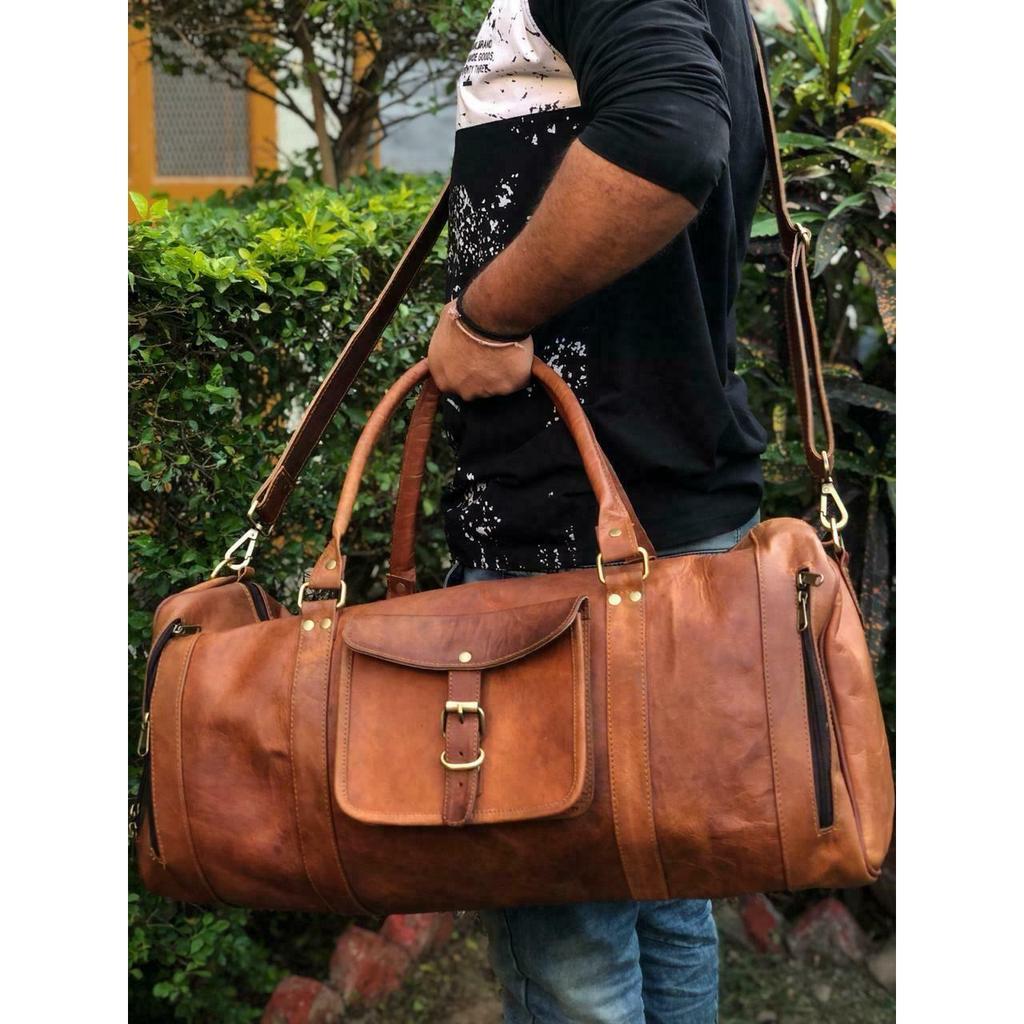 Кожаная сумка для путешествий Goat Duffel Gym Bag Винтаж Подлинная Коричневый Новый Мужской Мужчины