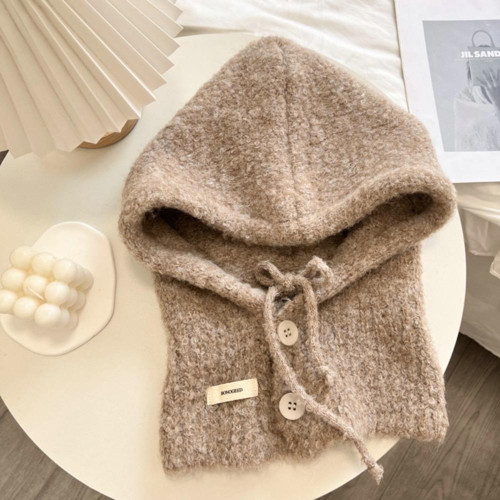 Drawstring Winter Hat Warm Hooded Scarf Cap Fashion Neckerchief Hat Women Girl