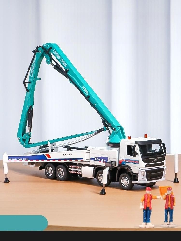 1/50 Volvo Concrete Pump Truck Toy Car Diecast Meatl Vehicle Model Pull Back Sound & Light Miniature Collection Gift For Boy Kid