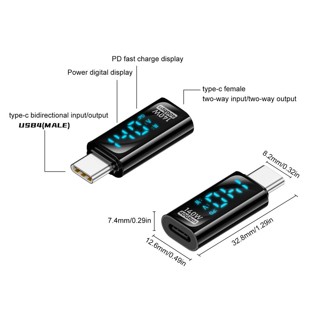 Адаптер-удлинитель USB C с LED-дисплеем, быстрая зарядка 140 Вт, передача данных 40 Гбит/с, поддержка для смартфонов, планшетов, ноутбуков