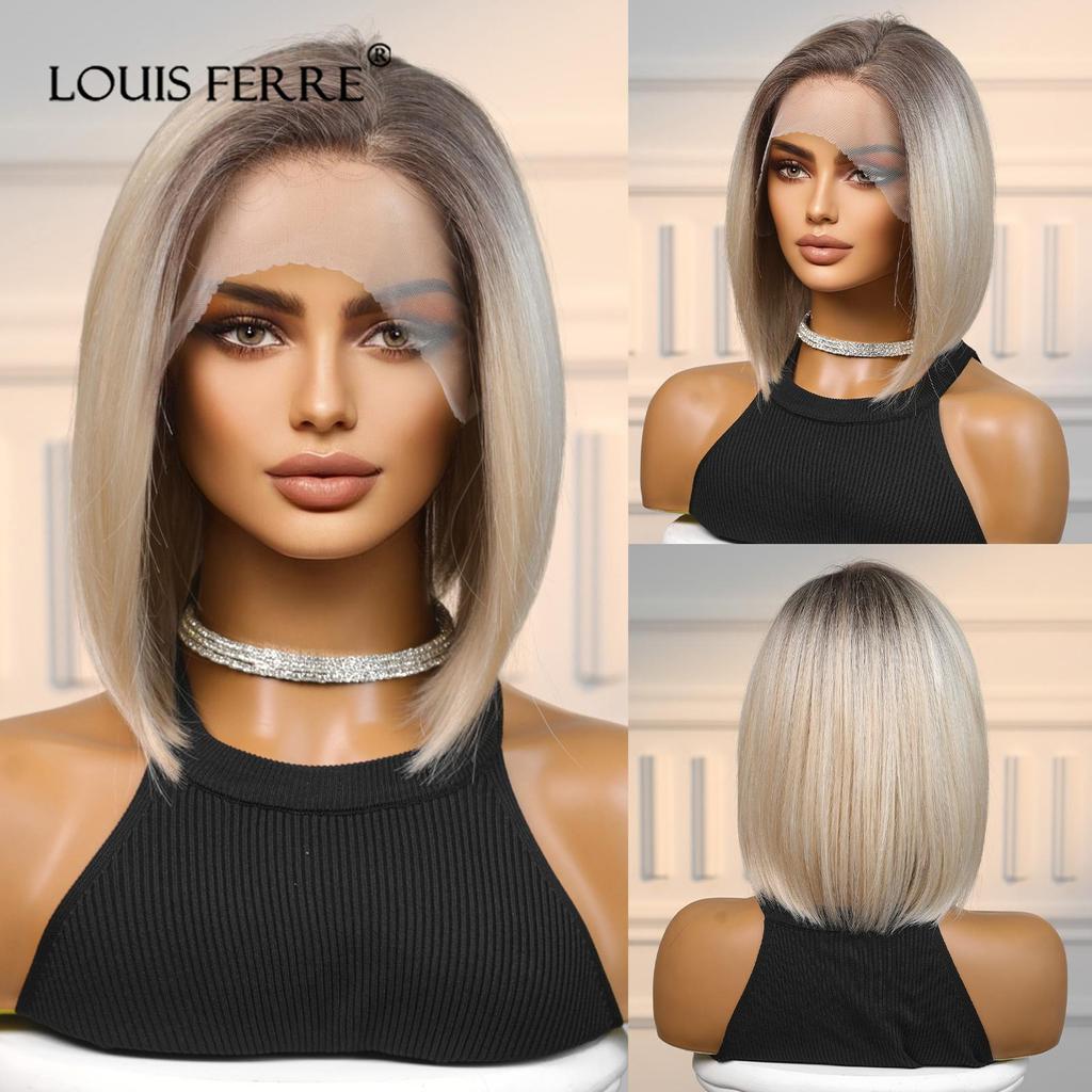 Блондинка, синтетический парик с кружевной передней частью, средней длины, омбре, от блондинки до платины для женщин, повседневные вечерние парики для косплея, термостойкие волокна волос