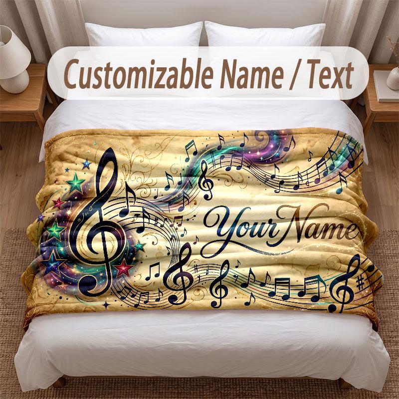 Music Theme Soft Blanket Personalized Custom Name Text Print Warm Blanket Home Sofa Bedroom Decor
