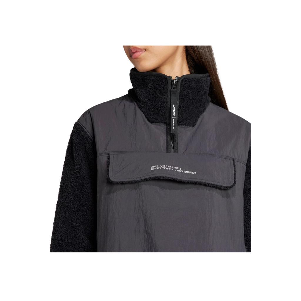 Adidas Terrex X And Wander Collaboration FW23 Спортивная толстовка с круглым вырезом и застежкой-молнией на половину длины, женская толстовка, черный цвет IB4815