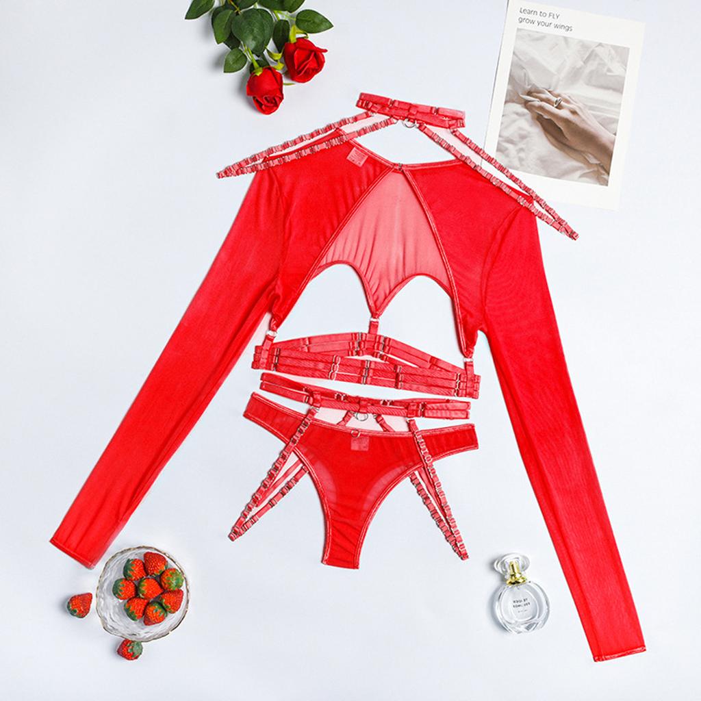 Sexy Cut Out Exotic T-Shirts 4-Piece Garter Belt Seductive Erotic Lingerie Eco-Friendly Packing