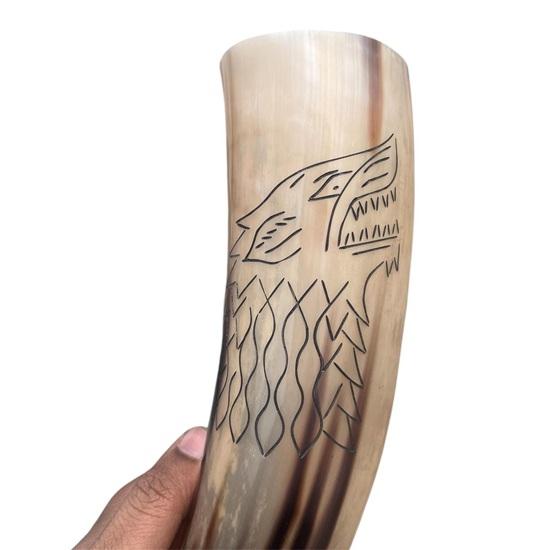 40,64 см Ручная гравировка Викингский боевой рог Натуральный рог быка Боевая труба Средневековый аксессуар для косплея Подарок Свадьба, День благодарения, Рождество