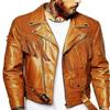 Men's Asymmetrical Lambskin Leather Tan Brown Fringe Biker Jacket