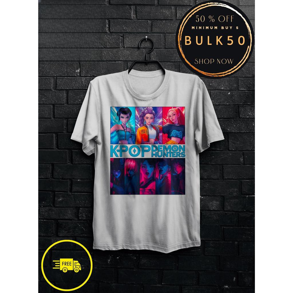Аниме K-Pop Футболка Охотники на демонов Харадзюку Круглый вырез Повседневная рубашка Подарок