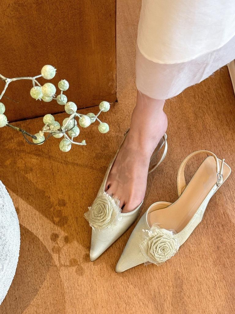 Фея зеленая роза • остроконечные цветочные туфли на высоком каблуке женские весенние босоножки 2025 года с пустым легким ртом