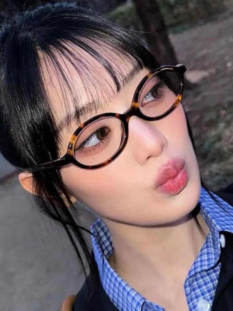 Dark Red Small Frame Glass Frame Retro Oval Glasses Eyewear Decorative Computer Anti-Blue Round Eyeglasses For Female