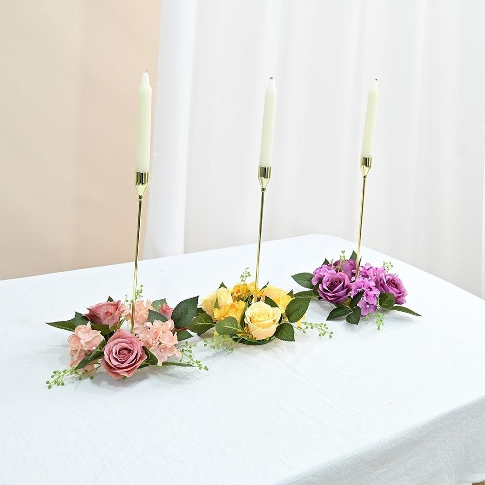 Simulated Candle Rings Wreaths Silk Fake Rose Flower 20cm Artificial Flowers Wedding Decoration