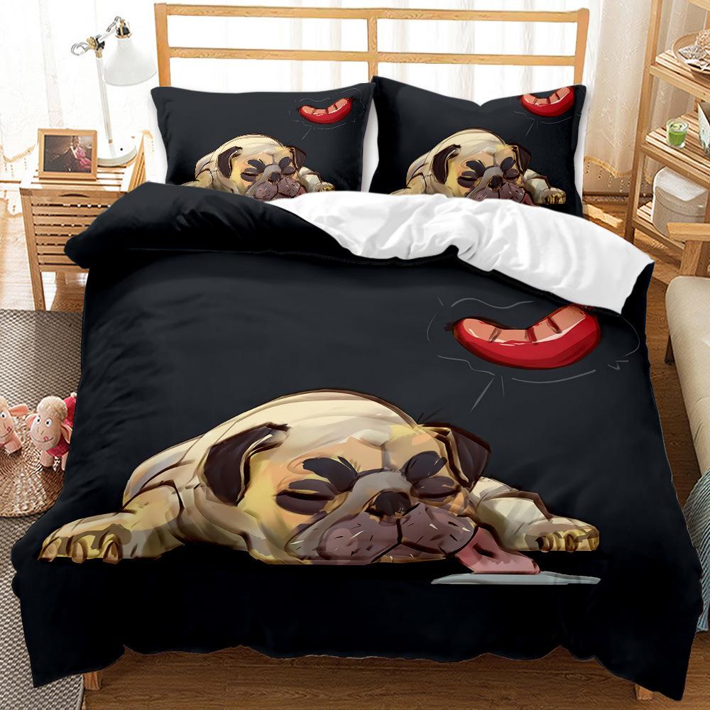 Personalized Cartoon Animal Dog Quilt Set Three-Piece 3D Digital Printing Abrasive Bedding