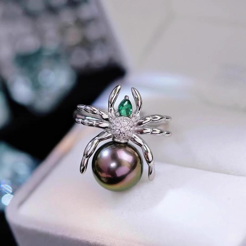 Основа кольца-паука из стерлингового серебра для круглых бусин 10-12 мм - S925 Модный DIY ювелирный аксессуар