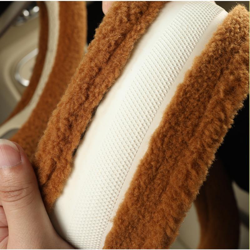 Plush Reindeer Antler Design Steering Wheel Cover Winter Universal Soft Fluffy Handbrake Shift Cover Auto Interior Accessories.
