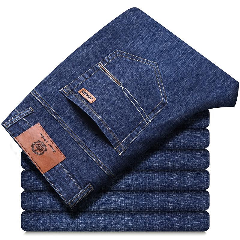 8 Types Of Blue And Black Autumn And Winter Men'S Jeans With Thick Fleece/Regular Optional Loose Straight Leg Casual Warm Outer Pants