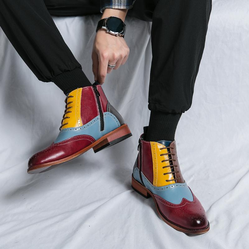 Мужские высокие кожаные ботинки, контрастные ботильоны-броги, мужские демисезонные классические ботинки больших размеров