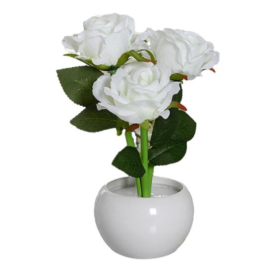 Роза Ночник Искусственный цветок Светодиодная прикроватная лампа Настольная лампа Искусственная роза с керамической вазой Романтичный