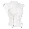Womens Button Down T-Shirts Cap Sleeve Crew Neck Cross Tie-up Front Lace Trim Tops