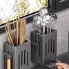 Efficient Kitchen Utensils Rack Wall Mounted Kitchen Organizers with Draining Chopstick Holder and Cutlery Storage Box