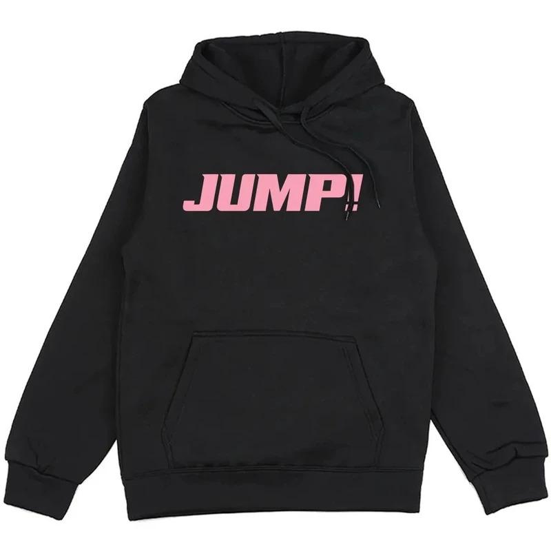 Черно-розовые худи с капюшоном Jump, корейская мода женской группы, толстовки с длинным рукавом, свободные, с карманом, пуловеры, унисекс, уличная одежда