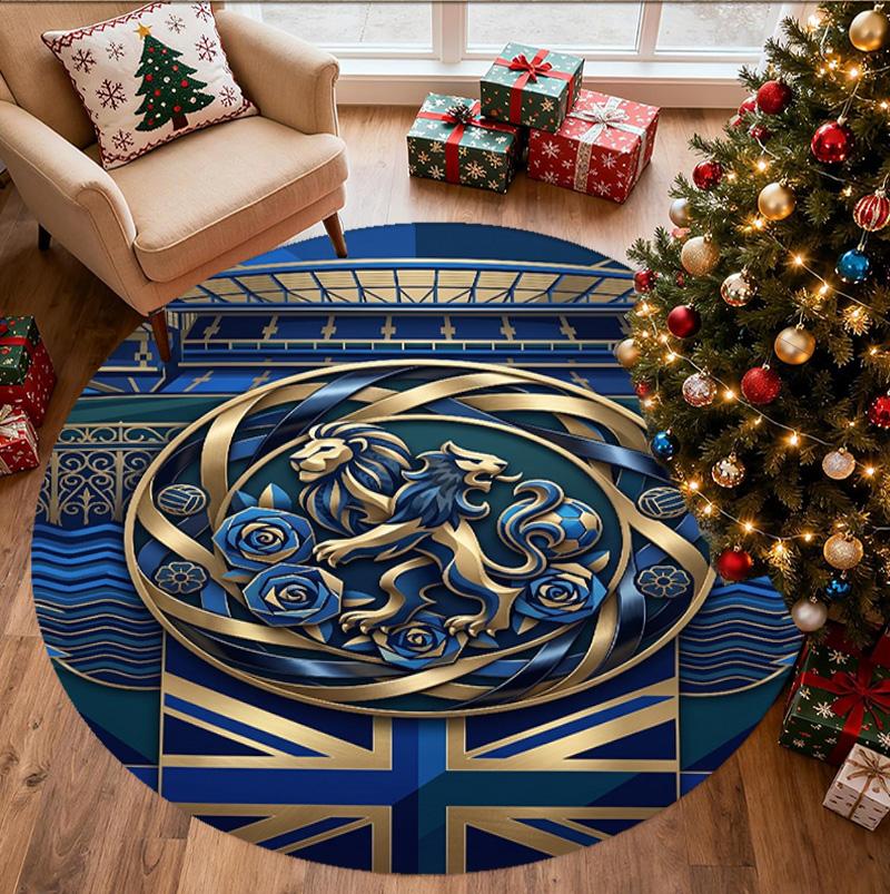 Chelsea Football Club Pattern Round Rug, Indoor/Outdoor Mat, for Picnic, Gameroom, Bedroom, Office, Living Room, Home Decor Carpet, Birthday Gift