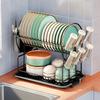 2 Tier Dish Drying Rack Drain Board Set Tableware Drainer Kitchen Countertop Storage Rack Cup Holder Knife and Fork Holder