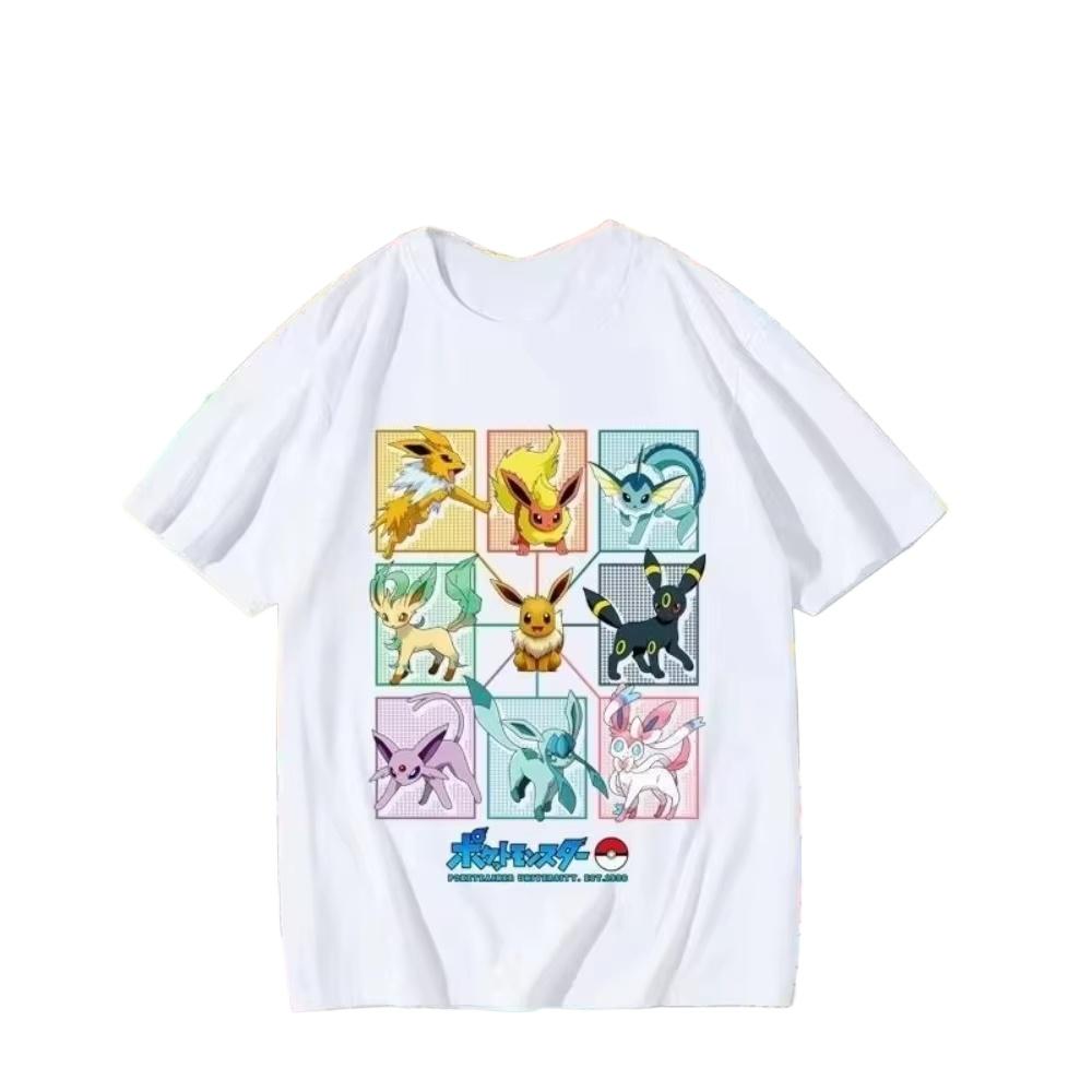 Pokmon Cartoon Eevee Cherry Blossom Tshirt Summer New Unisex and Women Loose Fashionable Casual Harajuku Short Sleeved Top