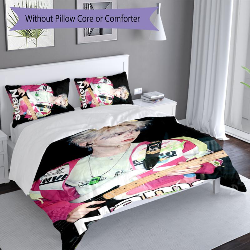 3pcs Custom Name TOP lands boy group Zhu Zhixin Bedding Set,Includes 1 Duvet Cover and 2 Pillowcases,All-season Bedroom Decor