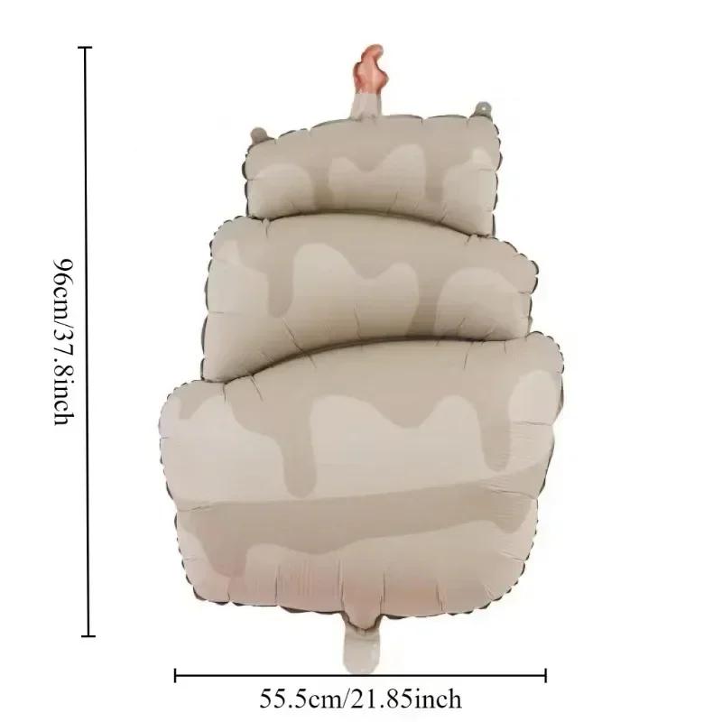 3-Layer Large Cake Balloons Happy Birthday Cartoon Bear Cake Foil Balloons for Kids Birthday Party Decoration Props Ballon Toys