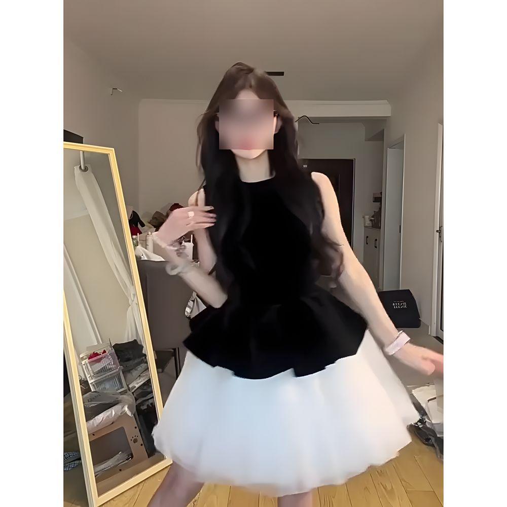 Балетное платье дочь принцесса стиль повседневный вставка сетка без рукавов платье-жилет пышное платье женщины