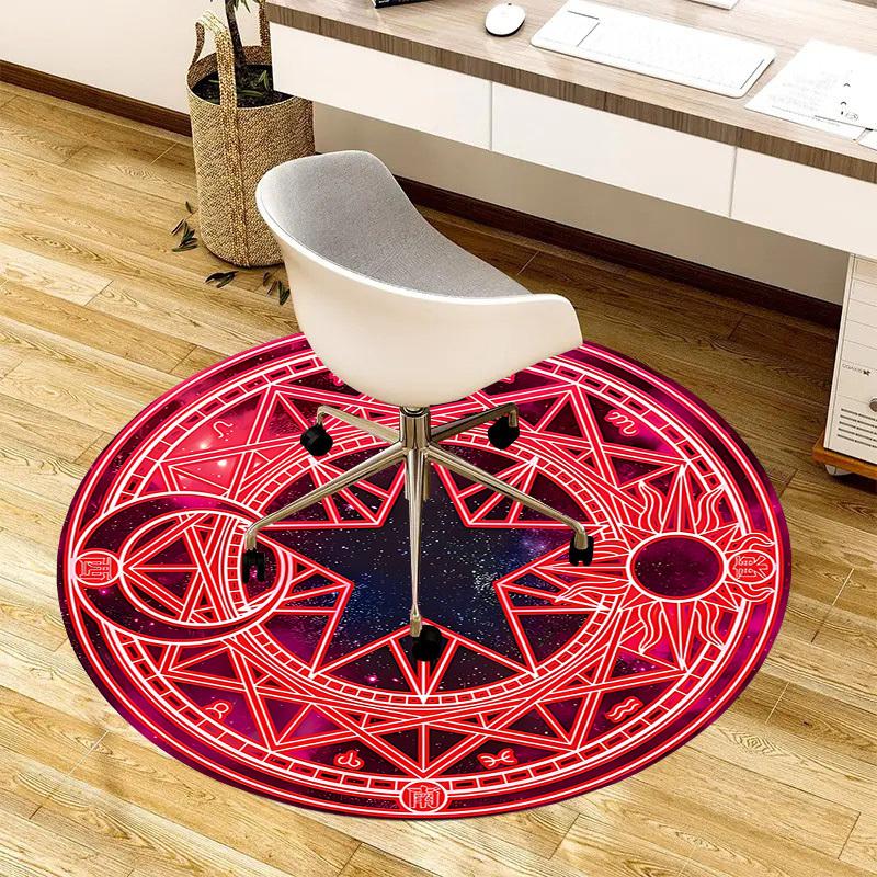 1pc Red Magical Seal Round carpet, Made of Polyester,Perfect for Decorating Office Chairs, Living Rooms,fplt096