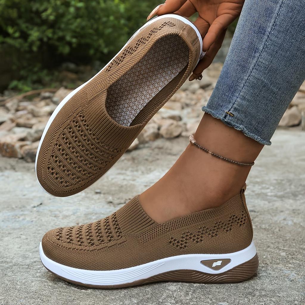 Женские дышащие слипоны на плоской подошве с мягкой подошвой - Легкие кроссовки для любого сезона, подходящие для ходьбы, ежедневной поездки на работу, удобная повседневная обувь