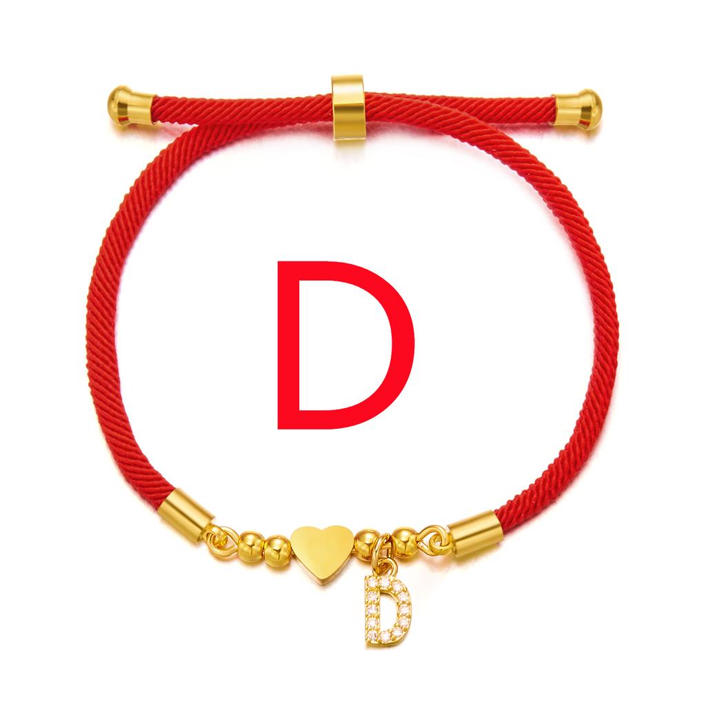 Женский браслет из нержавеющей стали с 26 буквами, AZ, алфавит, сердце, регулируемый плетеный браслет Lucky Red Rope, ювелирное изделие, подарок