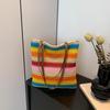 Women Fashion Striped Summer Beach Straw Knitting Shoulder Bag Handwoven Handbags Portable Large Capacity Casual Tote CLE