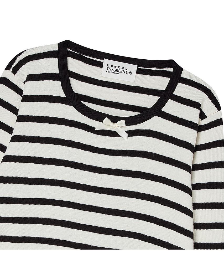THE GREEN LAB Striped Shirred Knit [White]
