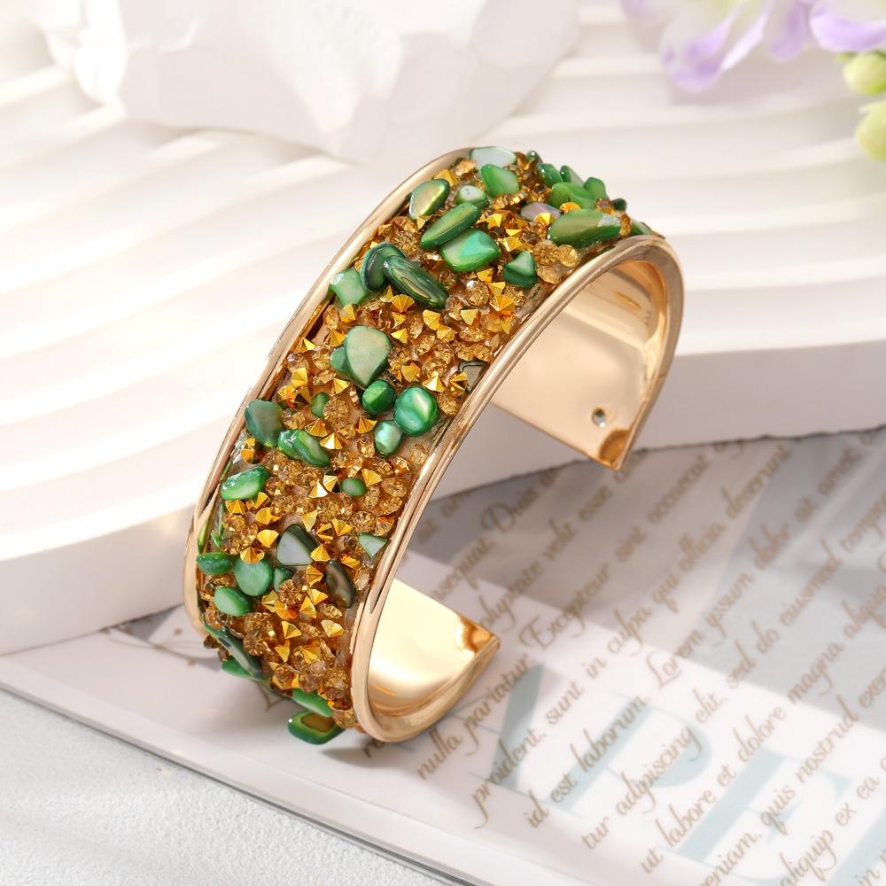 Zircon Cuff Bangles Stone Exaggerated Bracelet Fashion Wide Open Bangle Women