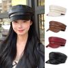 Korean Style Pu Leather Berets Black Retro Painter Cap Casual Vintage Beret Hat for Girls