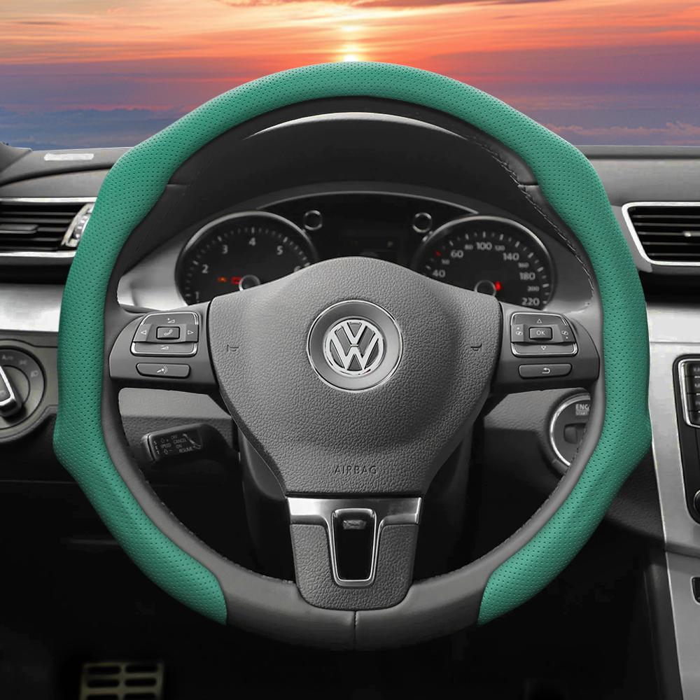 Подходит для Volkswagen Чехол на руль из перфорированной кожи, Нескользящий, Дышащий, Интегрированный защитный чехол Golf Passat Polo Jetta